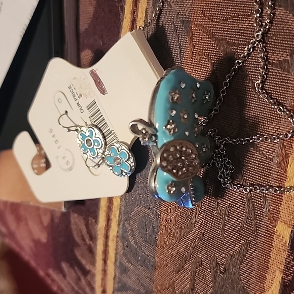 Siver turquoise long necklace with earrings - Picture 3 of 4